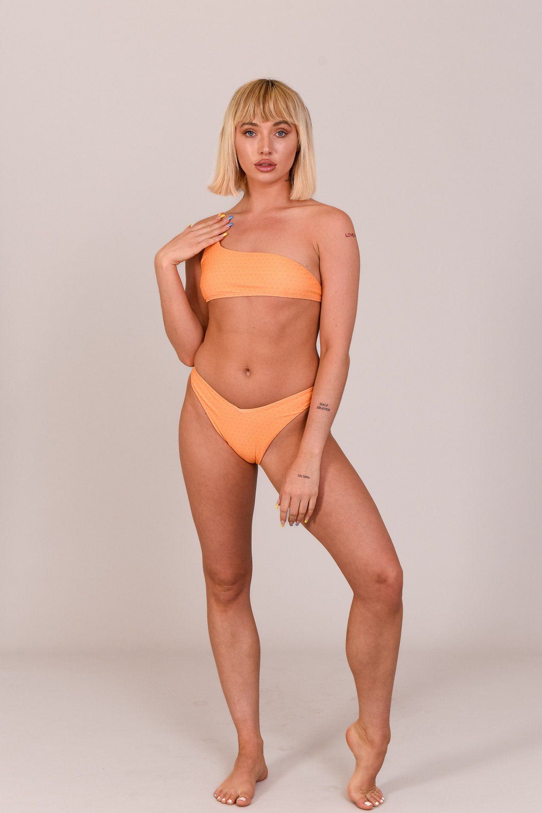 Tangerine Squeeze Cold Shoulder Bikini Top - OOSC Clothing - USA