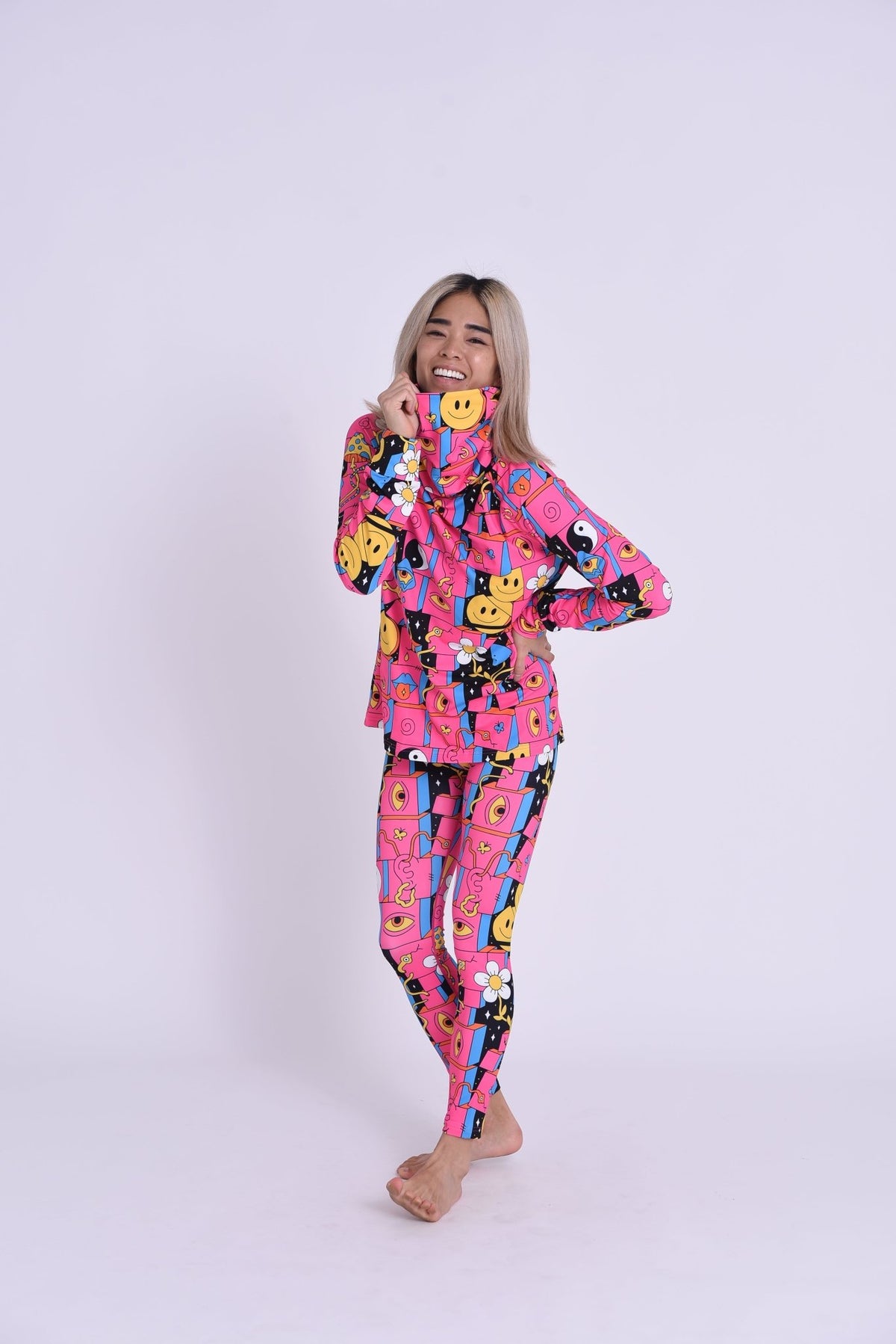 Trippy Hippy Women's High Neck Baselayer Top - OOSC Clothing - USA