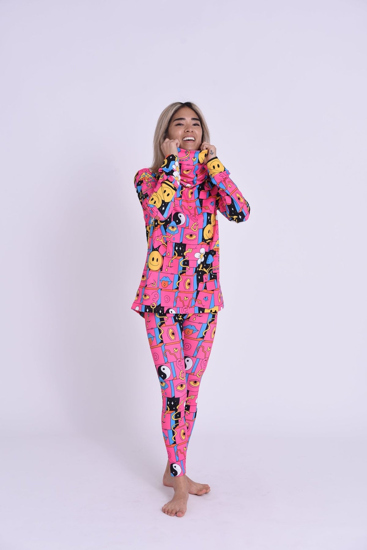 Trippy Hippy Women's High Neck Baselayer Top - OOSC Clothing - USA