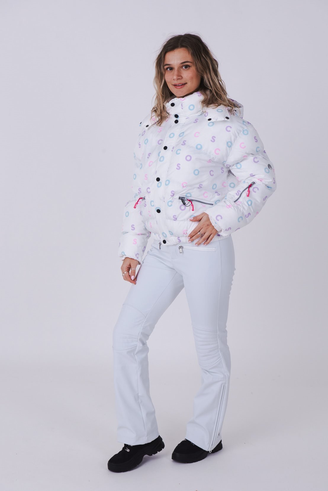 White OOSC Print Chic Puffer Jacket - OOSC Clothing - USA