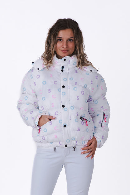 White OOSC Print Chic Puffer Jacket - OOSC Clothing - USA