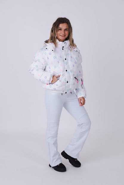 White OOSC Print Chic Puffer Jacket - OOSC Clothing - USA