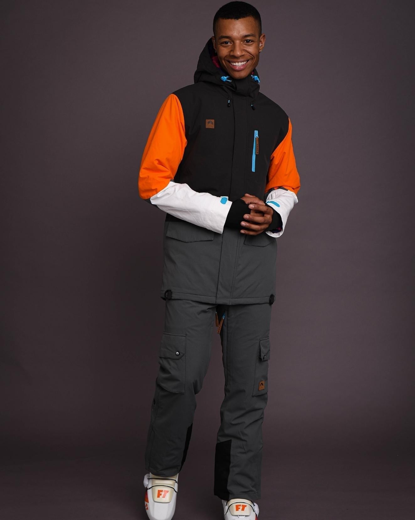 Yeh Man Men's Ski & Snowboard Jacket - Black, Grey & Orange - OOSC Clothing - USA