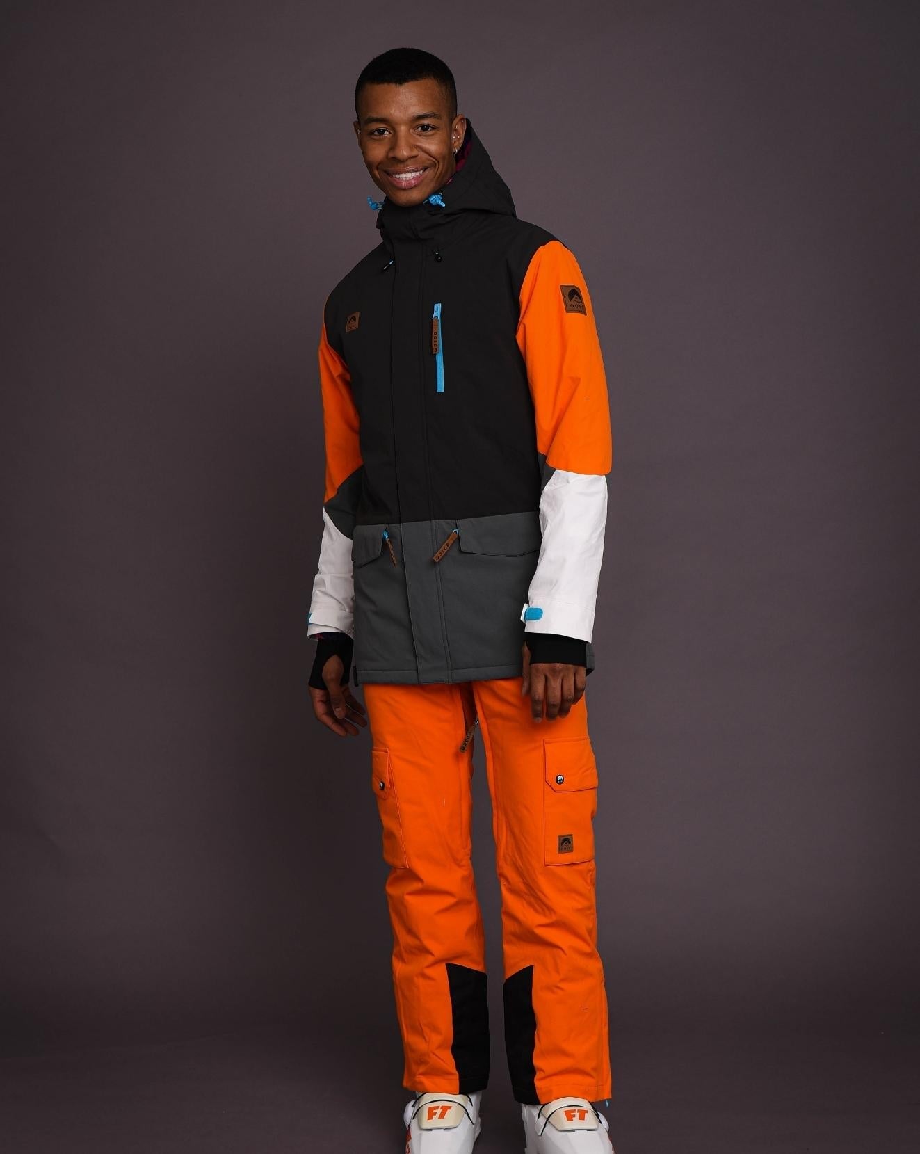 Yeh Man Men's Ski & Snowboard Jacket - Black, Grey & Orange - OOSC Clothing - USA