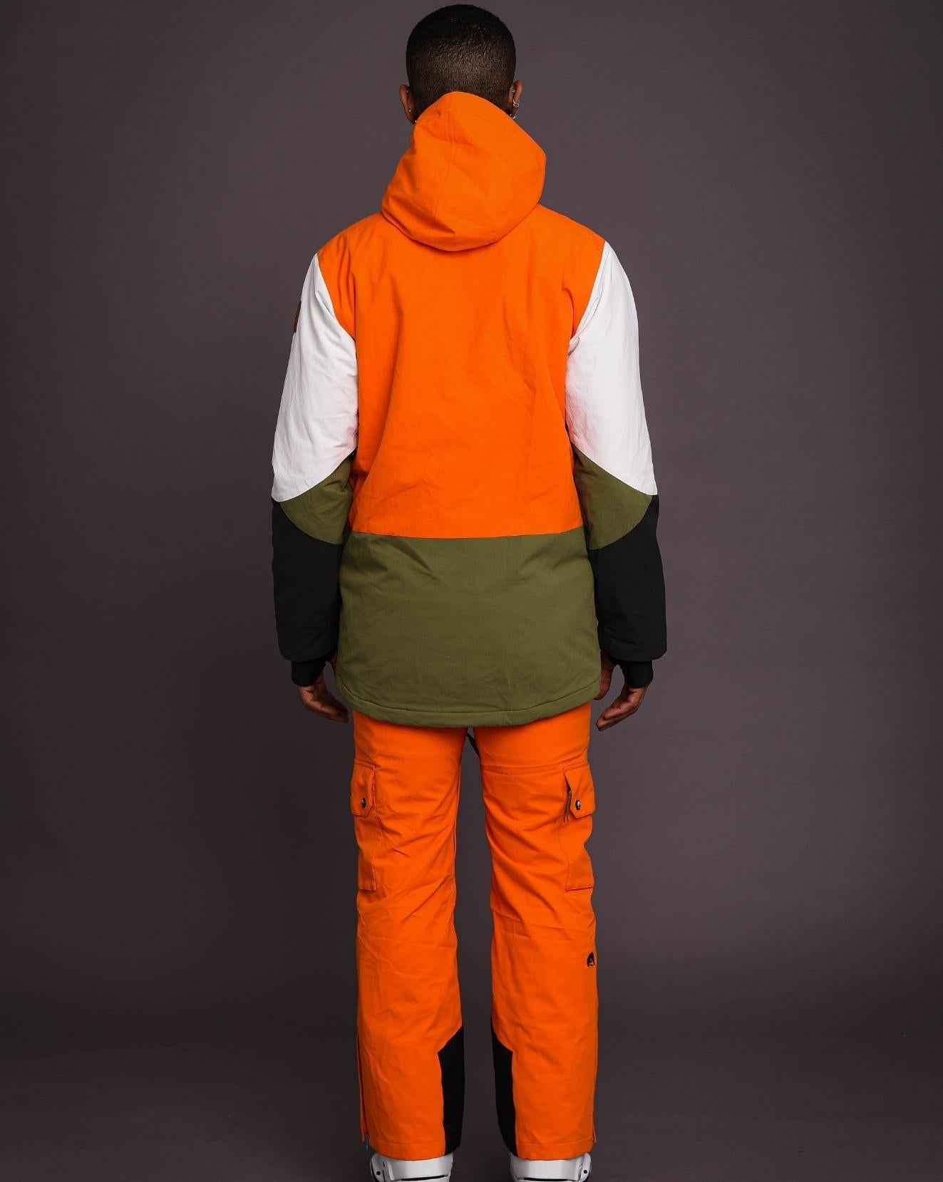 Yeh Man Men's Ski & Snowboard Jacket - Orange, Khaki & White - OOSC Clothing - USA