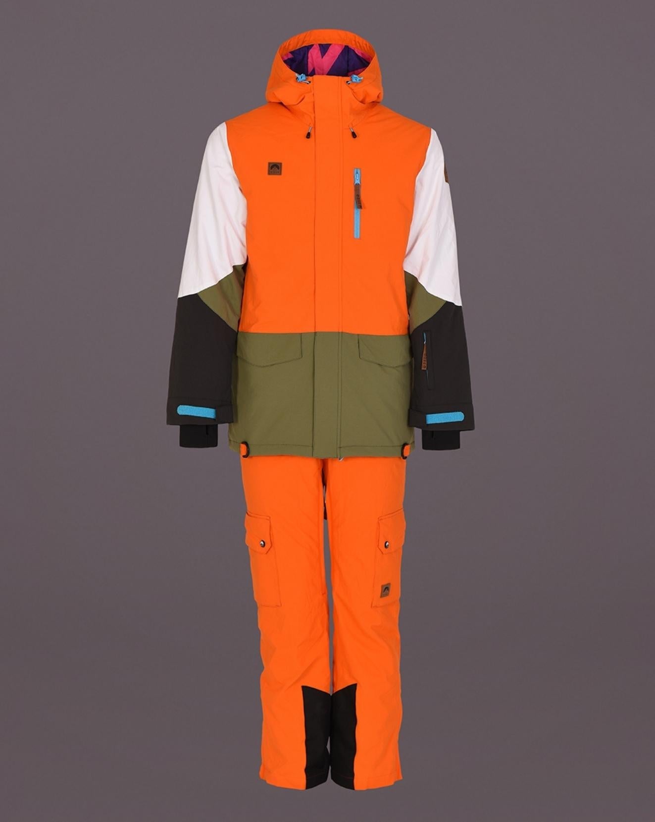 Yeh Man Men's Ski & Snowboard Jacket - Orange, Khaki & White - OOSC Clothing - USA