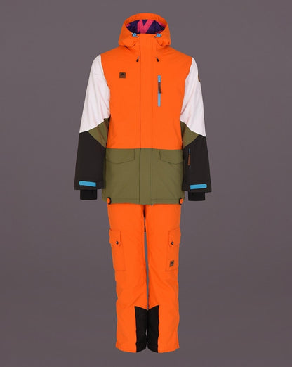 Yeh Man Men's Ski & Snowboard Jacket - Orange, Khaki & White - OOSC Clothing - USA