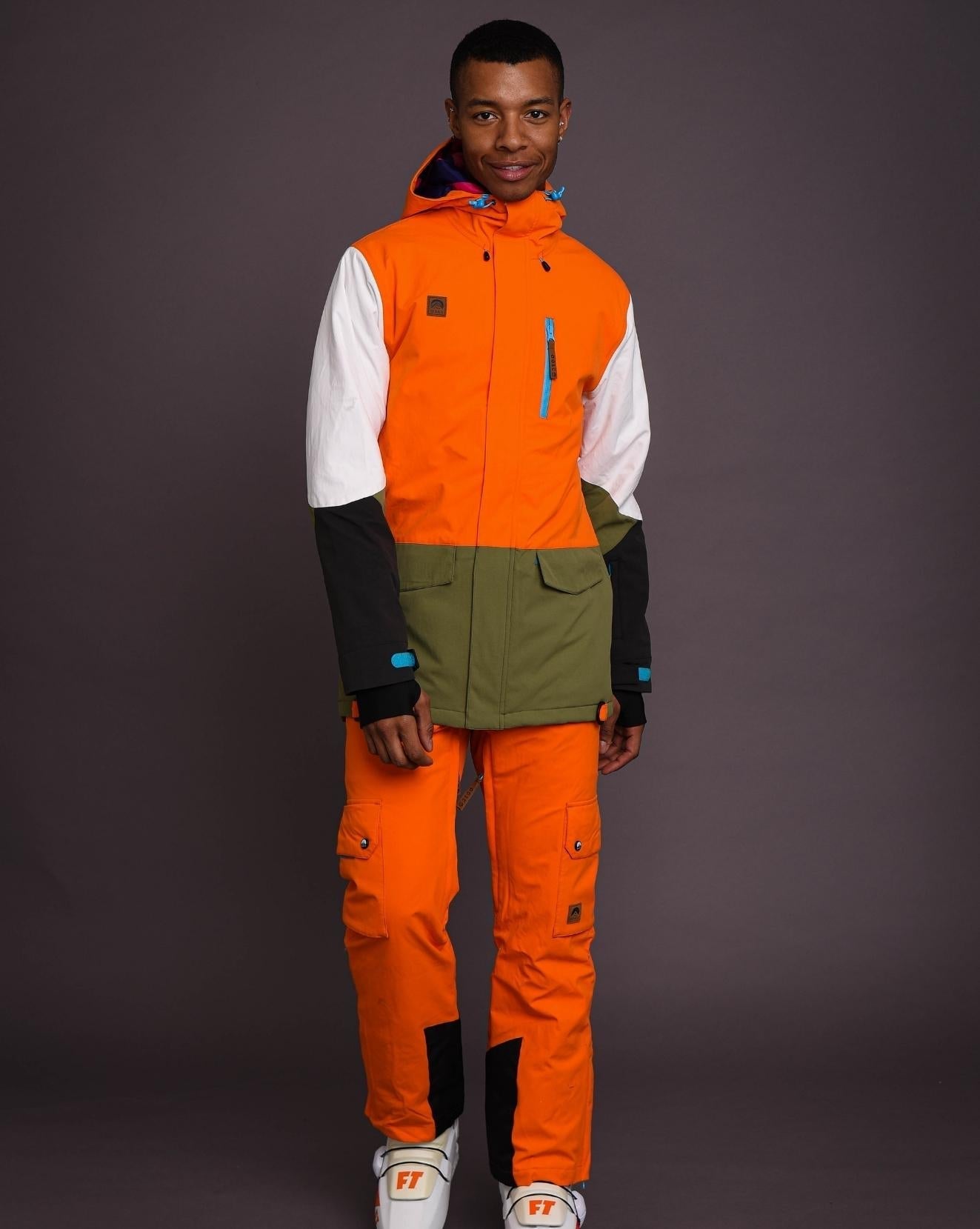 Yeh Man Men's Ski & Snowboard Jacket - Orange, Khaki & White - OOSC Clothing - USA