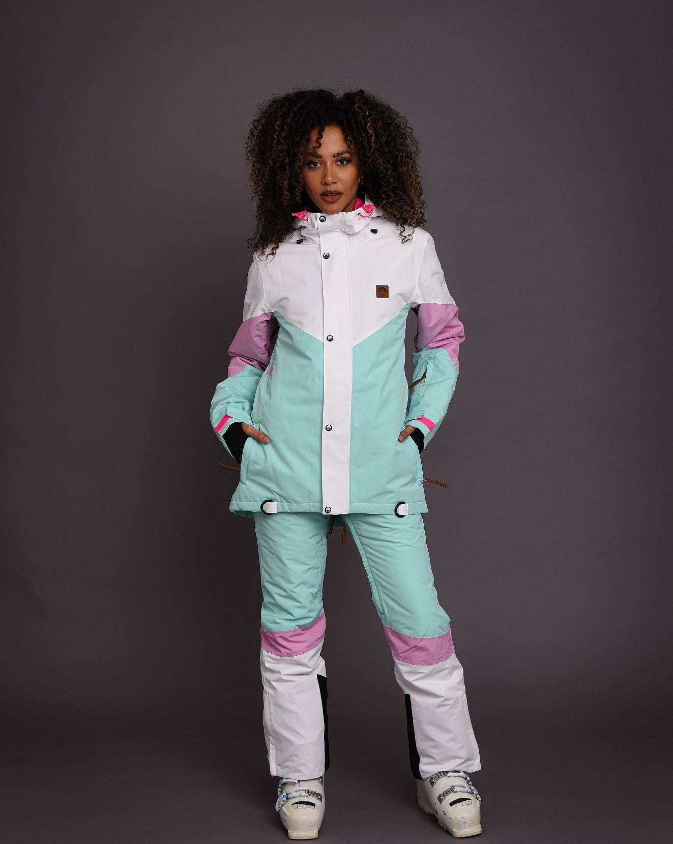 1080 Women's Ski & Snowboard Jacket - Pastel Pink, White & Pastel Mint –  OOSC Clothing - USA