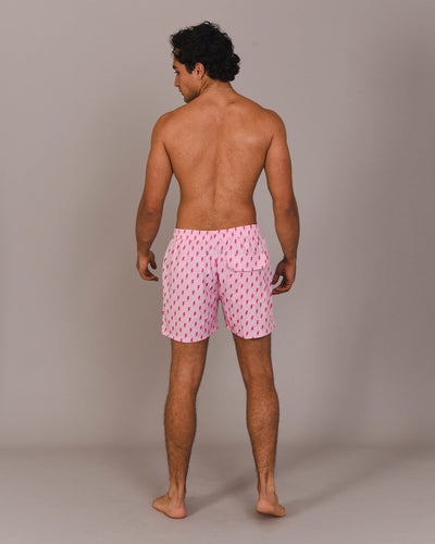 Pink Lightening Bolt Print Swim Shorts