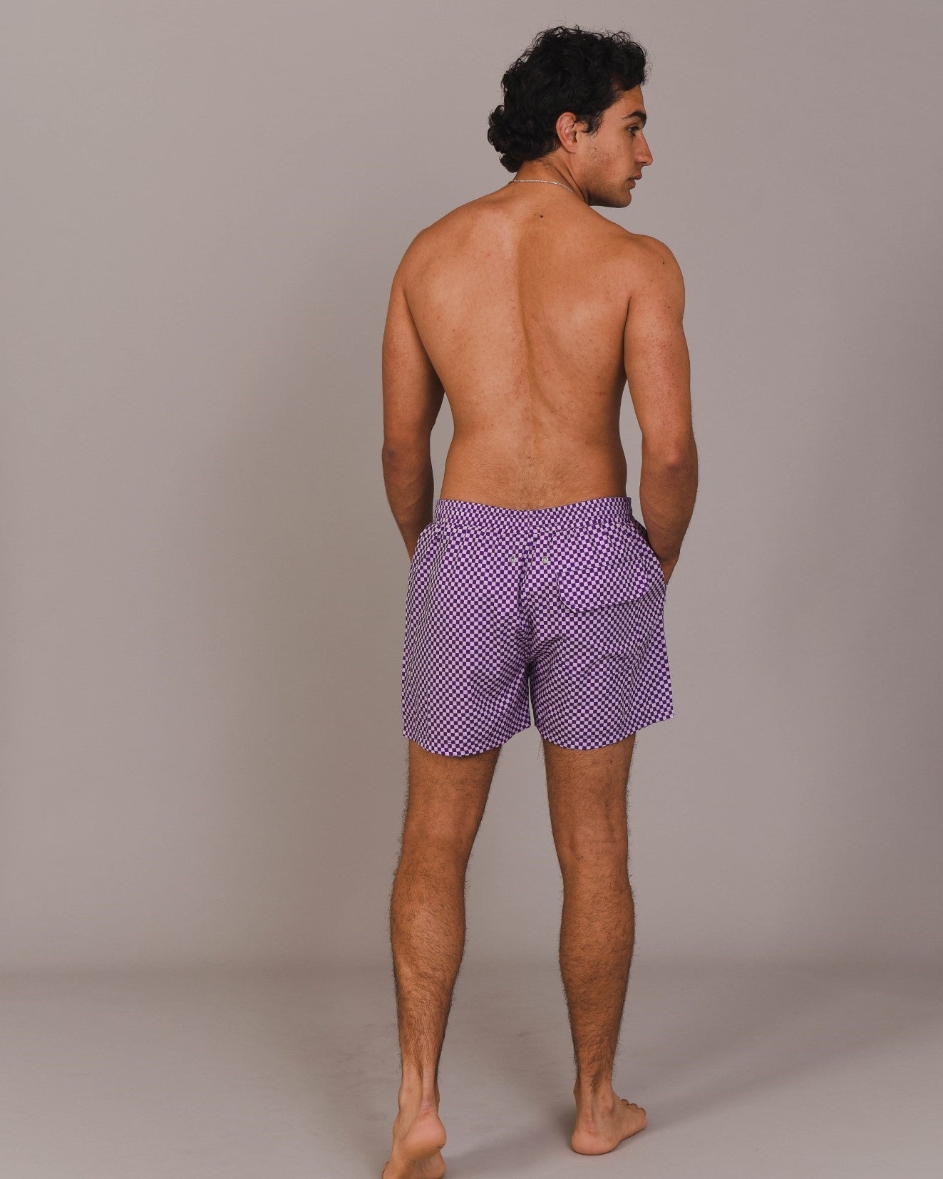 Purple Checkerboard Mens Swim Shorts