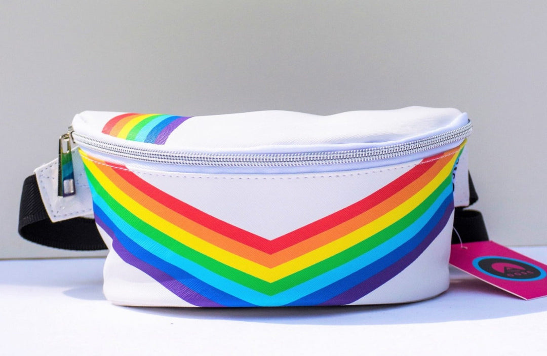 white rainbow festival bum bag
