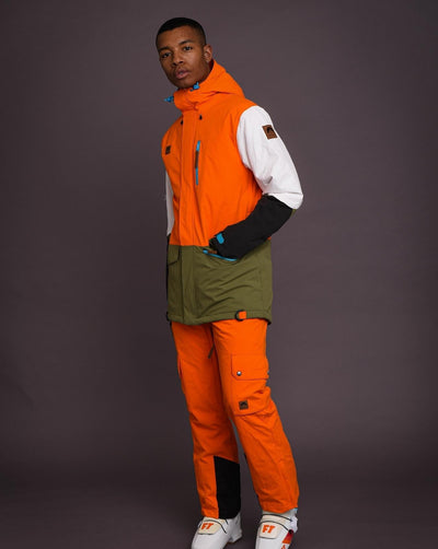 Yeh Man Men's Ski & Snowboard Jacket - Orange, Khaki & White