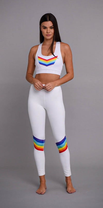 oosc womens white rainbow gym yoga set